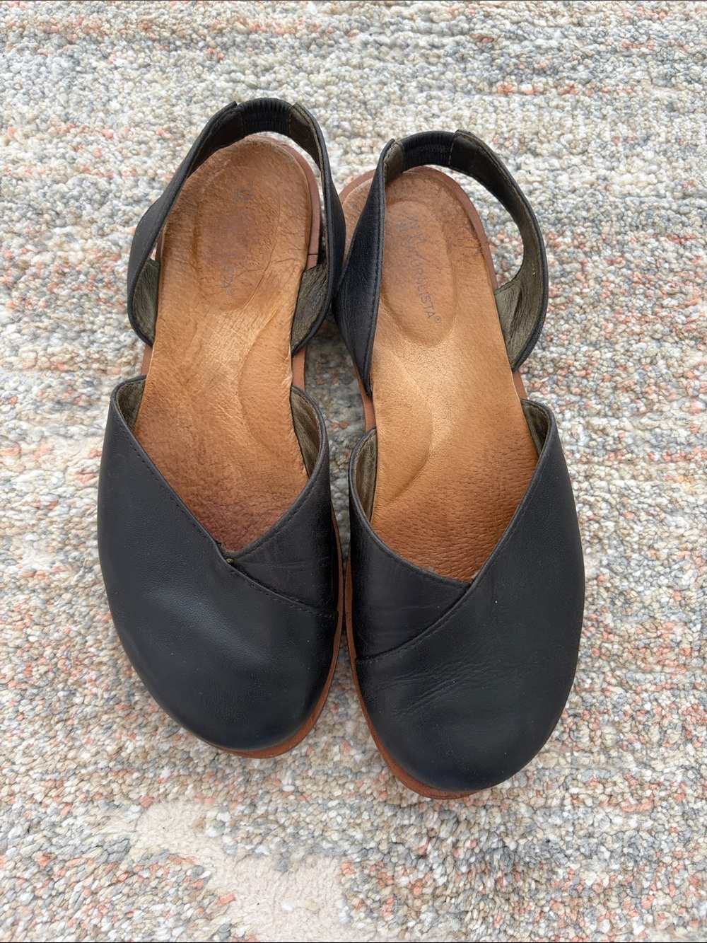 Women’s Black Slingback Leather Flats - 7.5/8 EU 38
